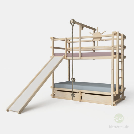 Avonturen-verdiepingsbed van hout met glijbaan