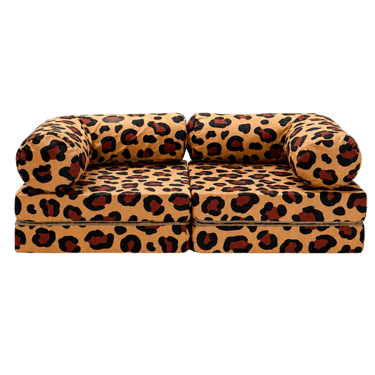 Kindersofa Leopard – kuscheliger Chenille-Bezug im Leoparden-Muster