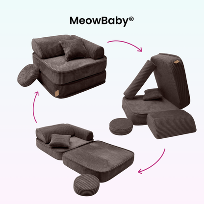 Kindersessel 3-in-1 Ästhetik Cord - Faltbare Kindercouch & Spielmatratze - Classic Cord Edition