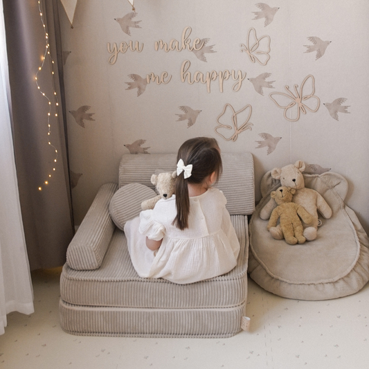 Kinderfauteuil 3-in-1 Esthetiek Cord - Opvouwbare Kinderbank & Speelmatras - Classic Cord Edition