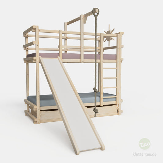 Avonturen-verdiepingsbed van hout met glijbaan