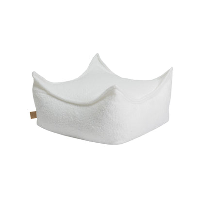 Sitzpouf für Kinder, quadratisch, Bouclé - creme/weiss