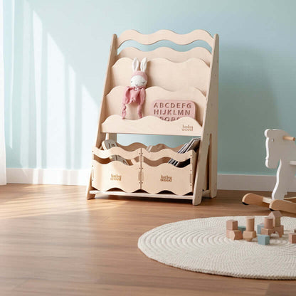 Houten boekenplank en speelgoedplank "WAVE", verschillende maten