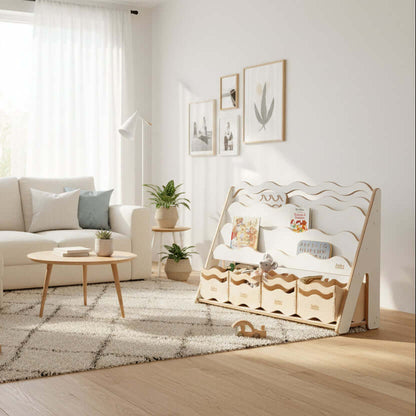Houten boekenplank en speelgoedplank "WAVE", verschillende maten