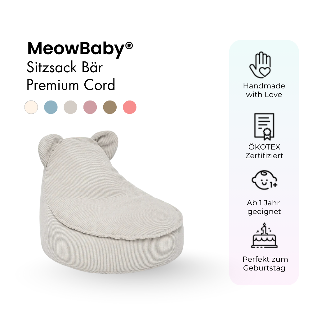 Kindersessel Bären-Sitzsack Cord Premium - Slim Cord Edition