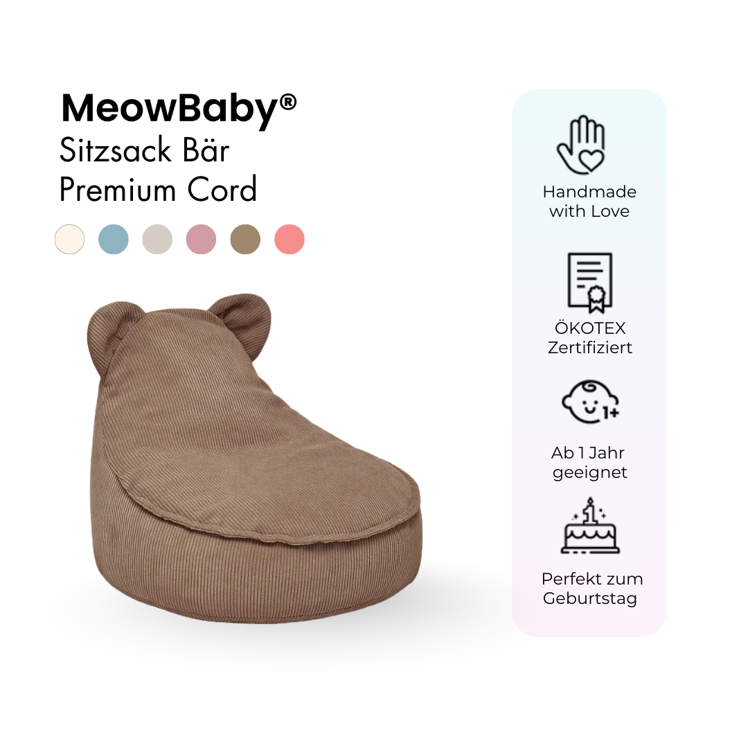 Kindersessel Bären-Sitzsack Cord Premium - Slim Cord Edition