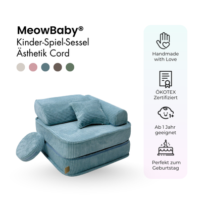 Kindersessel 3-in-1 Ästhetik Cord - Faltbare Kindercouch & Spielmatratze - Classic Cord Edition