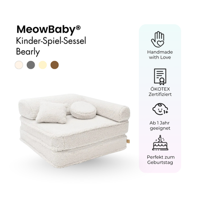 Kindersessel 3-in-1 Bearly - Faltbare Kindercouch & Spielmatratze - Soft Teddy Edition