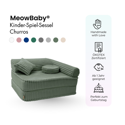 Kindersessel 3-in-1 Churros - Faltbare Kindercouch & Spielmatratze - Plüschcord Edition