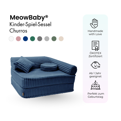 Kindersessel 3-in-1 Churros - Faltbare Kindercouch & Spielmatratze - Plüschcord Edition