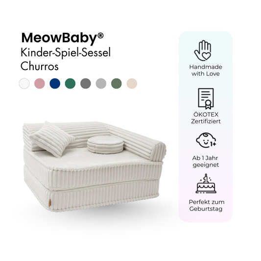 Kinderfauteuil 3-in-1 Churros - Opvouwbare kinderbank & speelmatras - Pluche corduroy-editie