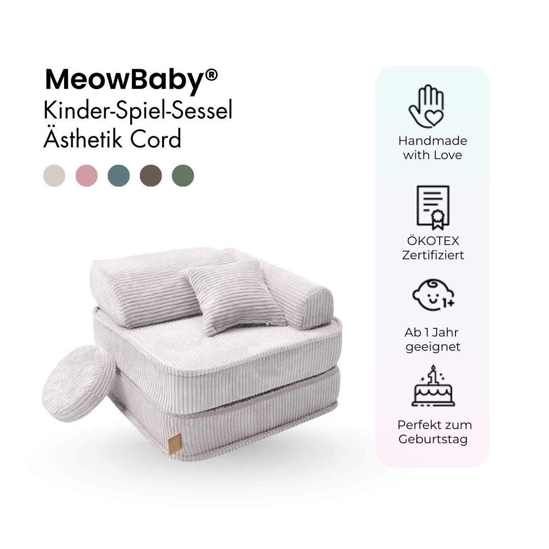 Kindersessel 3-in-1 Ästhetik Cord - Faltbare Kindercouch & Spielmatratze - Classic Cord Edition