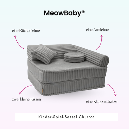 Kindersessel 3-in-1 Churros - Faltbare Kindercouch & Spielmatratze - Plüschcord Edition