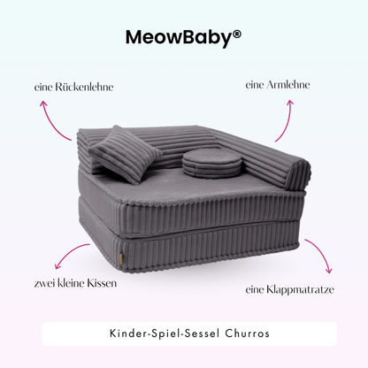 Kindersessel 3-in-1 Churros - Faltbare Kindercouch & Spielmatratze - Plüschcord Edition