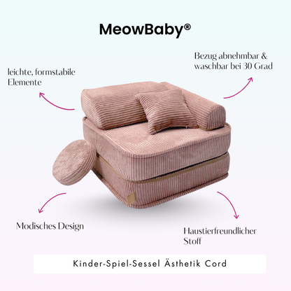 Kindersessel 3-in-1 Ästhetik Cord - Faltbare Kindercouch & Spielmatratze - Classic Cord Edition