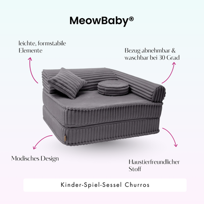 Kindersessel 3-in-1 Churros - Faltbare Kindercouch & Spielmatratze - Plüschcord Edition