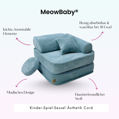 Kindersessel 3-in-1 Ästhetik Cord - Faltbare Kindercouch & Spielmatratze - Classic Cord Edition
