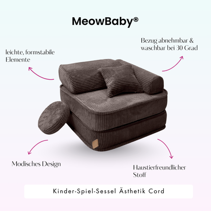 Kindersessel 3-in-1 Ästhetik Cord - Faltbare Kindercouch & Spielmatratze - Classic Cord Edition