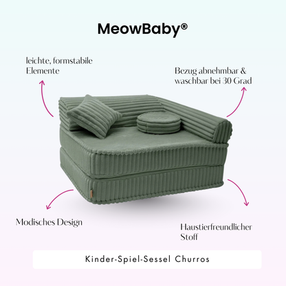 Kindersessel 3-in-1 Churros - Faltbare Kindercouch & Spielmatratze - Plüschcord Edition