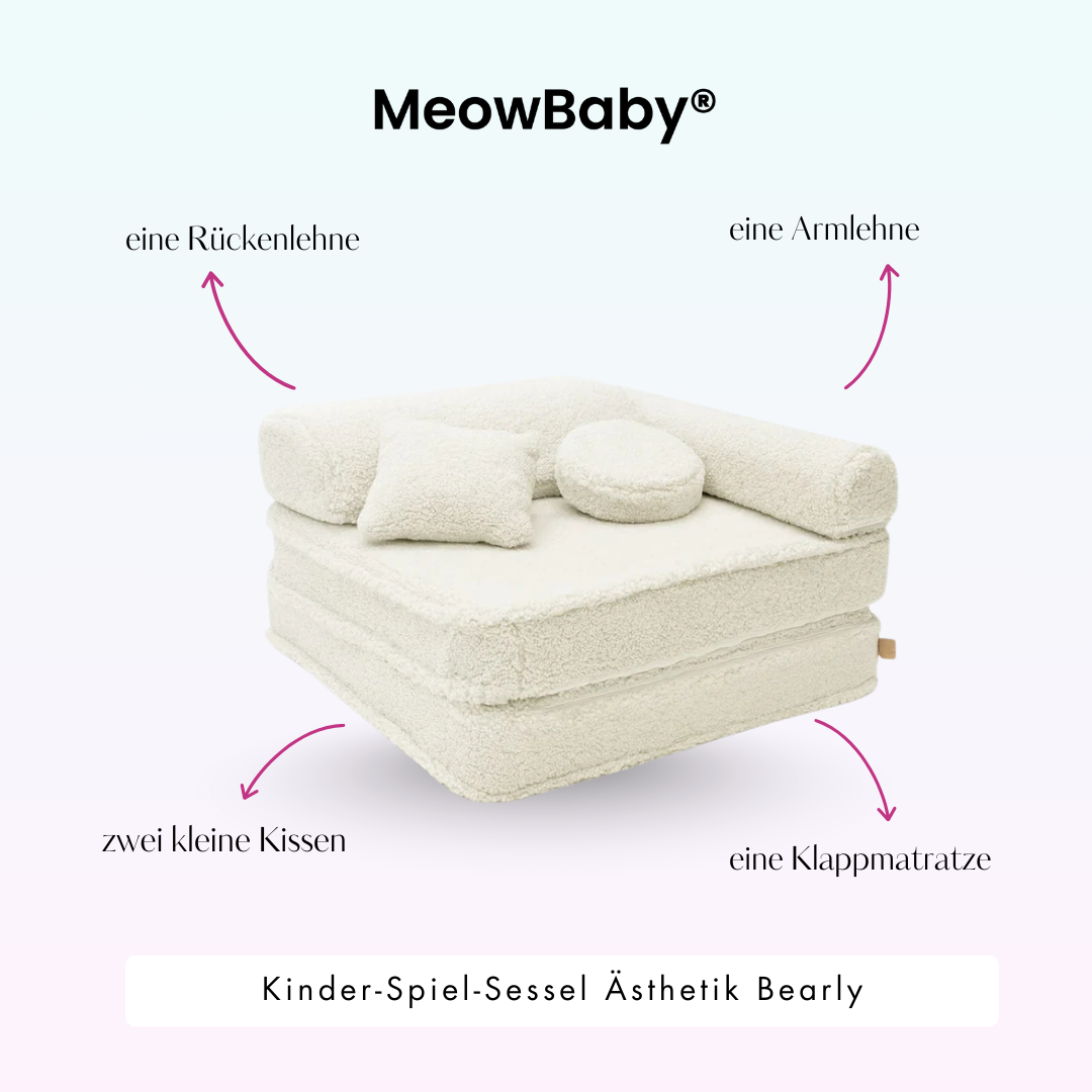 Kindersessel 3-in-1 Bearly - Faltbare Kindercouch & Spielmatratze - Soft Teddy Edition