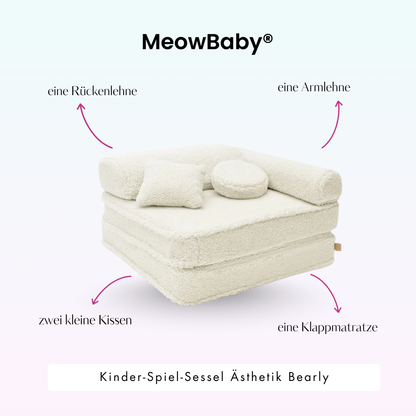 Kindersessel 3-in-1 Bearly - Faltbare Kindercouch & Spielmatratze - Soft Teddy Edition