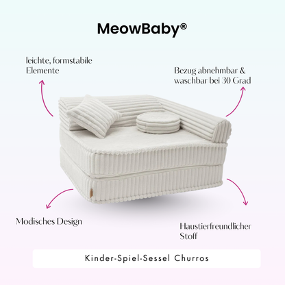 Kindersessel 3-in-1 Churros - Faltbare Kindercouch & Spielmatratze - Plüschcord Edition