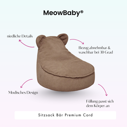 Kindersessel Bären-Sitzsack Cord Premium - Slim Cord Edition