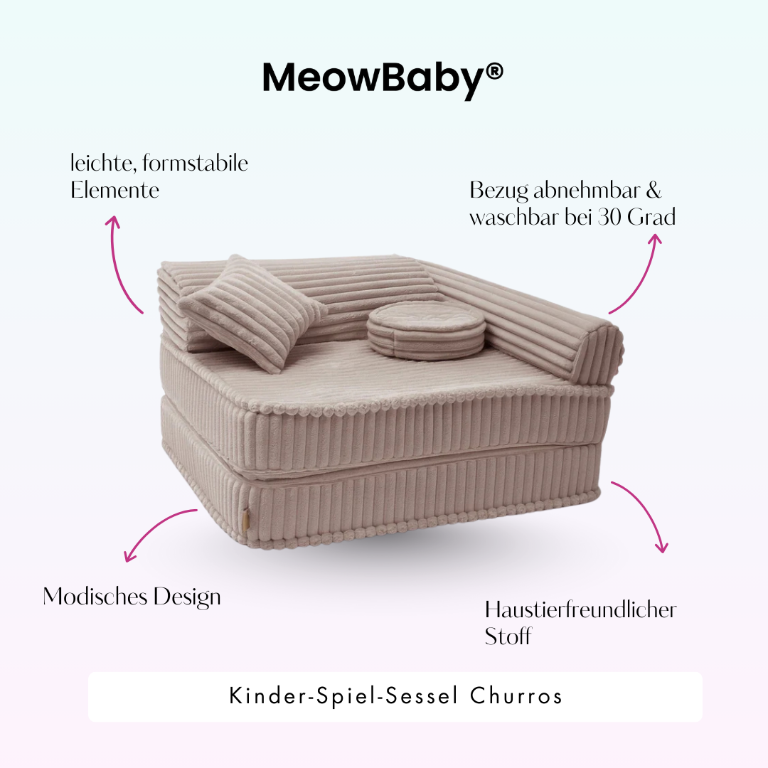 Kindersessel 3-in-1 Churros - Faltbare Kindercouch & Spielmatratze - Plüschcord Edition