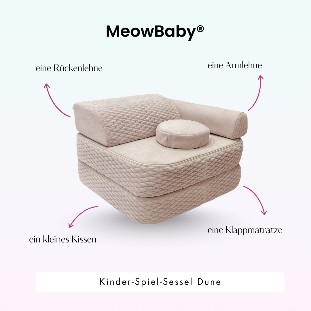 Kindersessel 3-in-1 Dune - Faltbare Kindercouch & Spielmatratze
