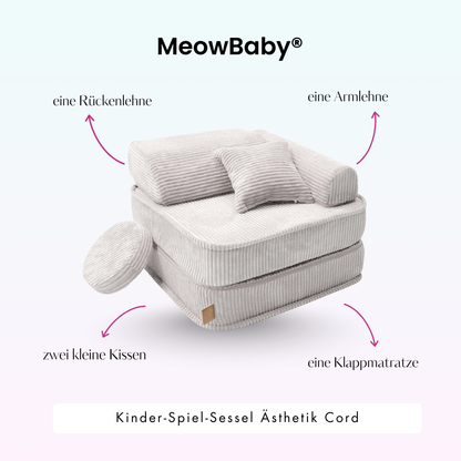 Kindersessel 3-in-1 Ästhetik Cord - Faltbare Kindercouch & Spielmatratze - Classic Cord Edition