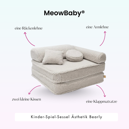 Kindersessel 3-in-1 Bearly - Faltbare Kindercouch & Spielmatratze - Soft Teddy Edition