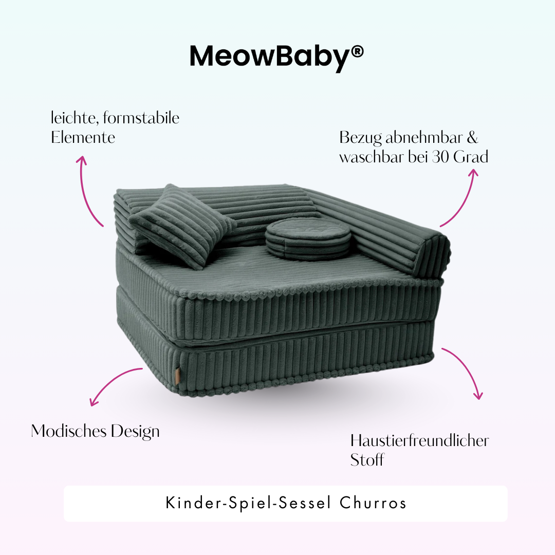 Kindersessel 3-in-1 Churros - Faltbare Kindercouch & Spielmatratze - Plüschcord Edition