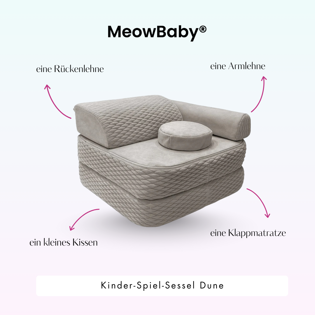 Kindersessel 3-in-1 Dune - Faltbare Kindercouch & Spielmatratze