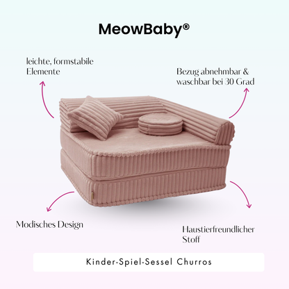 Kindersessel 3-in-1 Churros - Faltbare Kindercouch & Spielmatratze - Plüschcord Edition