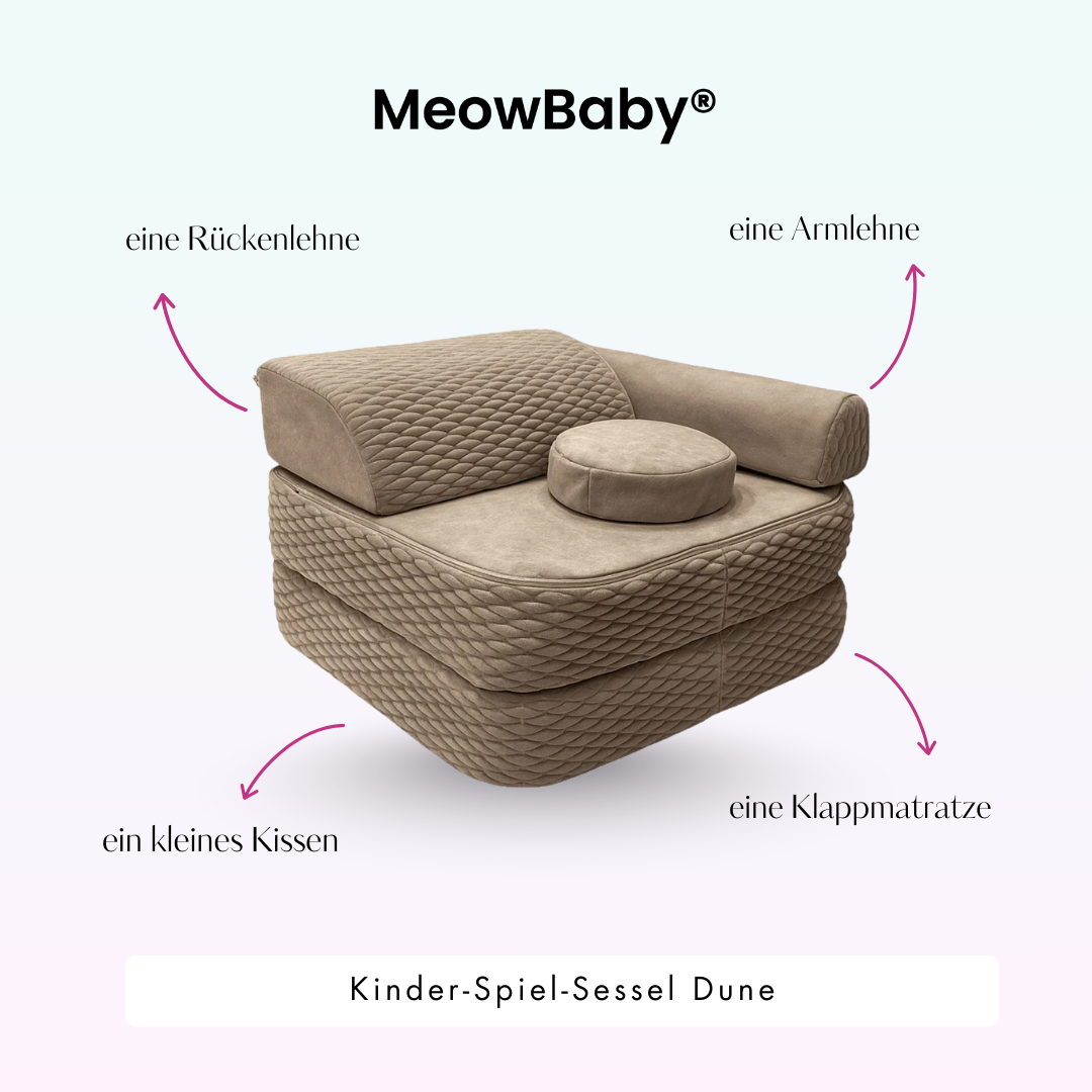 Kindersessel 3-in-1 Dune - Faltbare Kindercouch & Spielmatratze
