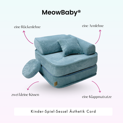 Kindersessel 3-in-1 Ästhetik Cord - Faltbare Kindercouch & Spielmatratze - Classic Cord Edition