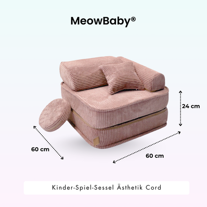 Kindersessel 3-in-1 Ästhetik Cord - Faltbare Kindercouch & Spielmatratze - Classic Cord Edition