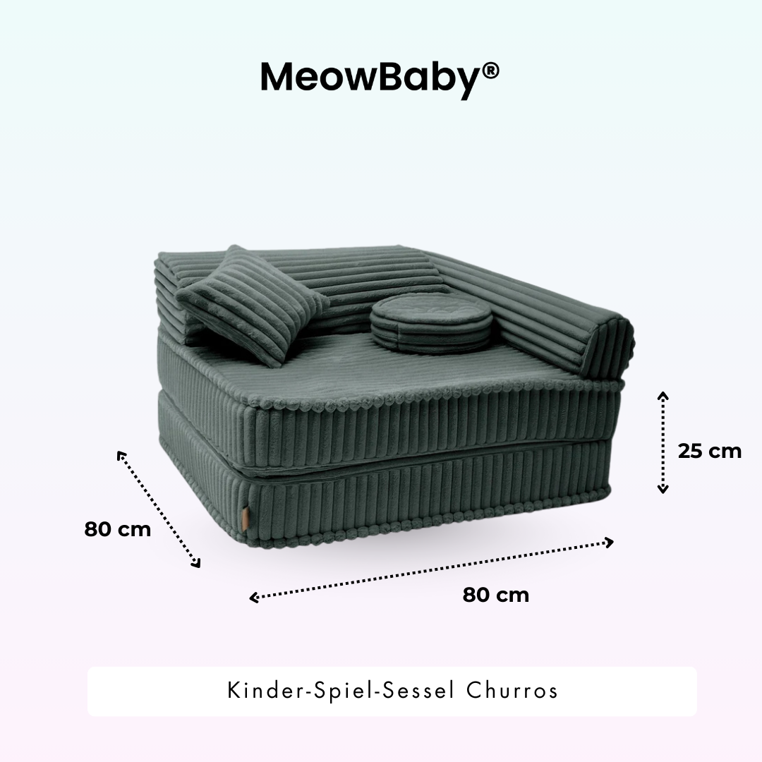 Kindersessel 3-in-1 Churros - Faltbare Kindercouch & Spielmatratze - Plüschcord Edition