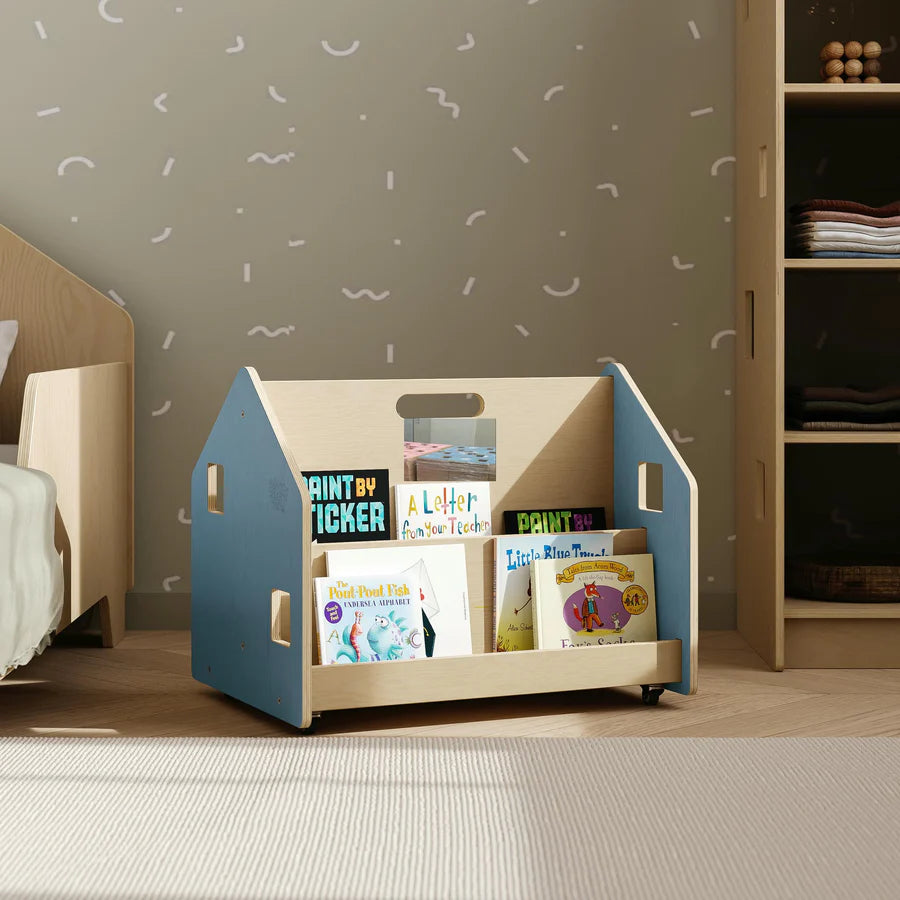 Dubbelzijdige boekenkast op wielen