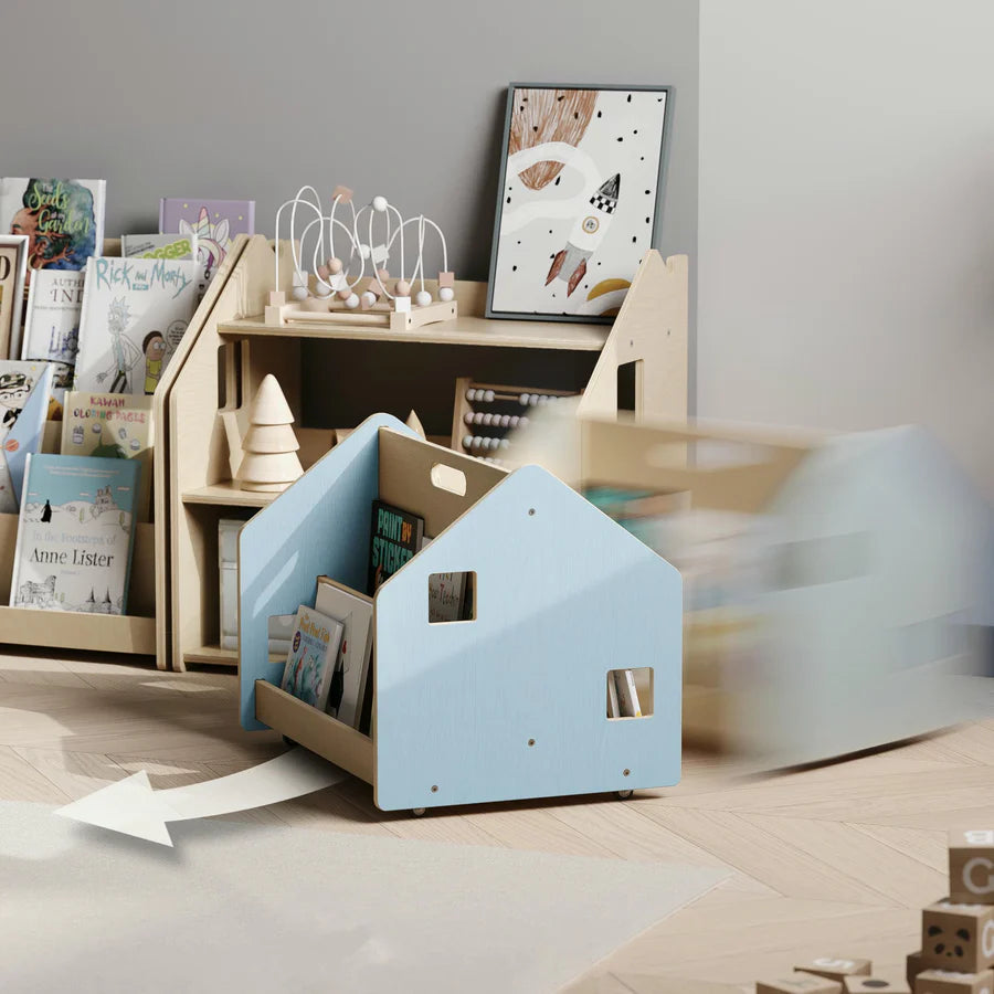 Dubbelzijdige boekenkast op wielen