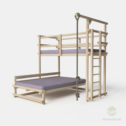 Etagenbett aus Holz über Eck