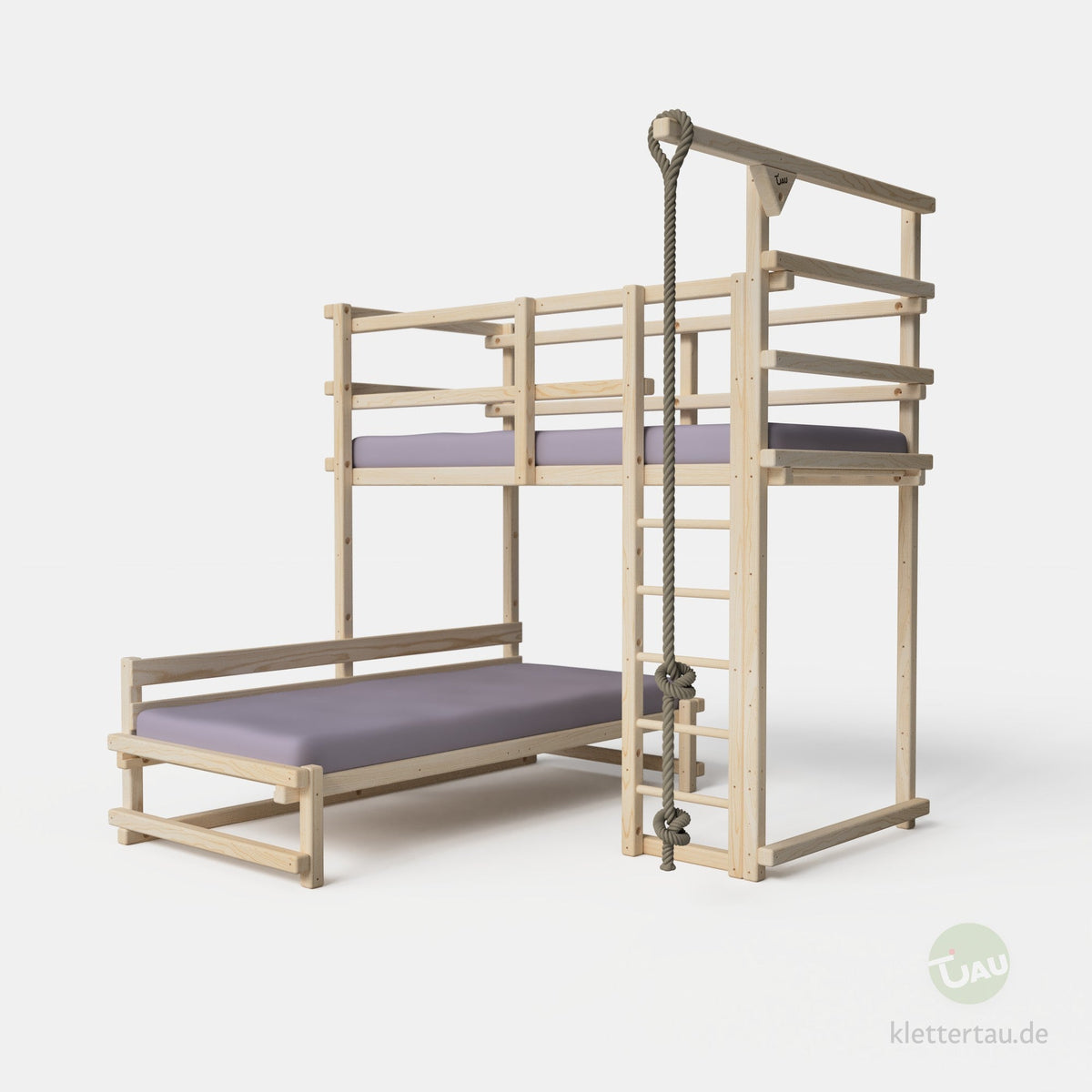 Etagenbett aus Holz über Eck