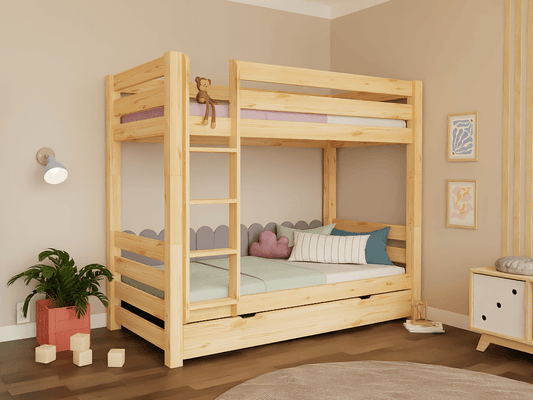 Holz Etagenbett THEA, versch. Farben & Zubehör im Kinderzimmer mit Kiefernholz und stabiler Bauweise.
