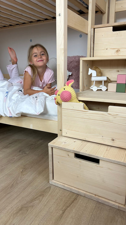 Houten stapelbed HOLIDAY met kort dak, 90x200 cm, diverse kleuren