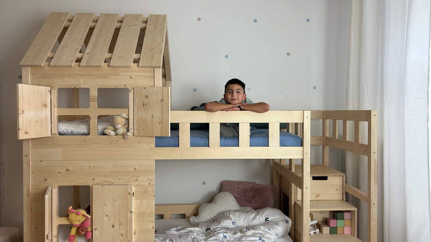 Houten stapelbed HOLIDAY met kort dak, 90x200 cm, diverse kleuren