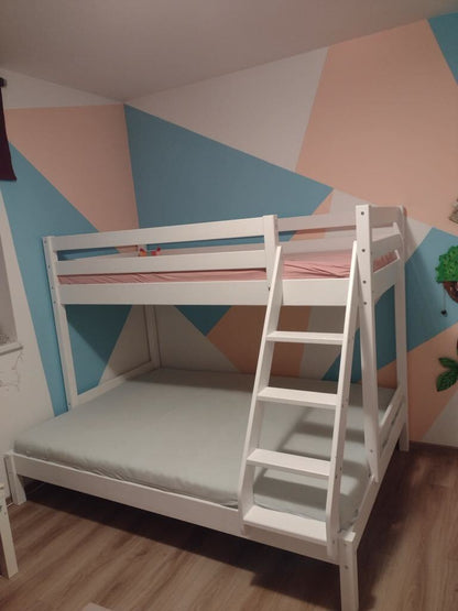 Houten stapelbed HANNES voor 3 personen, 80x200 cm & 120x200 cm, versch. kleuren