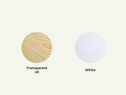 Holz Etagenbett HANNES für 3 Personen mit Stufenregal, versch. Farben - Farbmuster Transparentöl und Weiß.