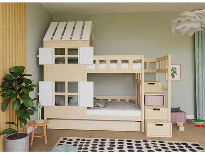 Holz Etagenbett HOLIDAY mit kurzem Dach 90x200 cm, versch. Farben in einem stilvollen Kinderzimmer.