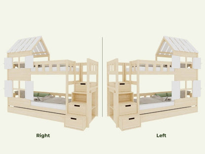 Holz Etagenbett HOLIDAY mit kurzem Dach 90x200 cm, versch. Farben – Ansicht von links und rechts