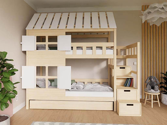 Holz Etagenbett HOLIDAY 90x200 cm - Kinderzimmer mit Abenteuer und Gemütlichkeit.